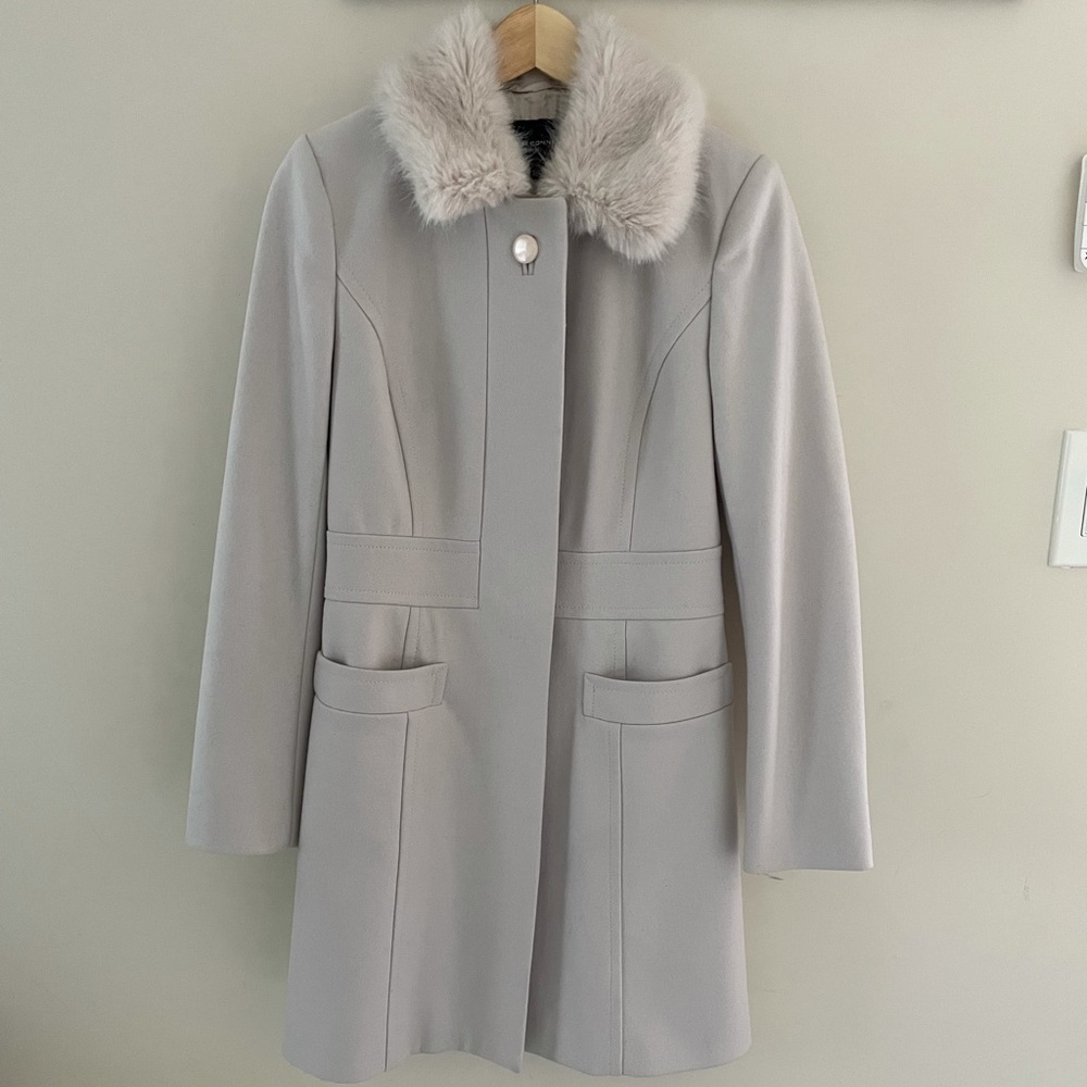 French Connection Platform Faux Fur Collar Coat